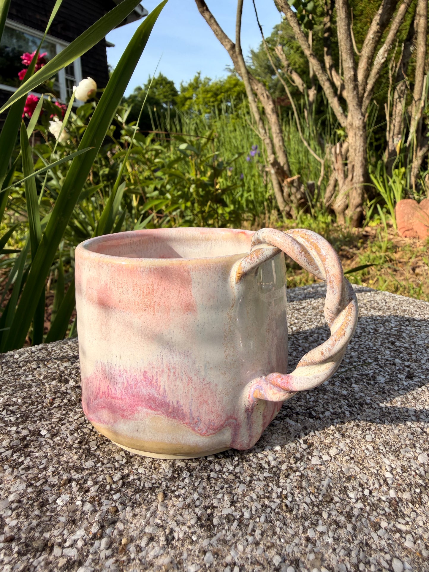 Pink Drip Mug with twisty handle