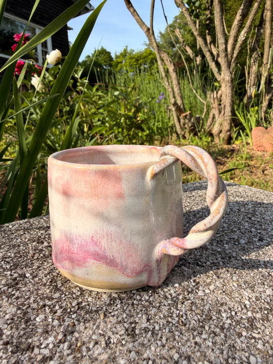 Pink Drip Mug with twisty handle