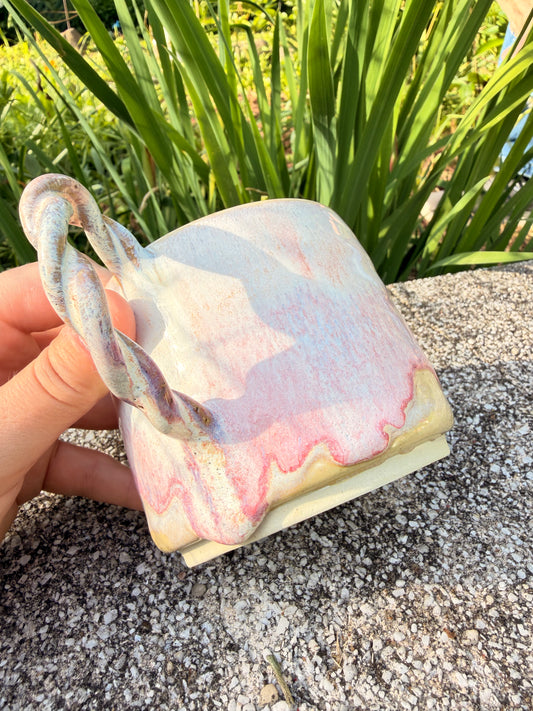 Pink Drip Mug with twisty handle