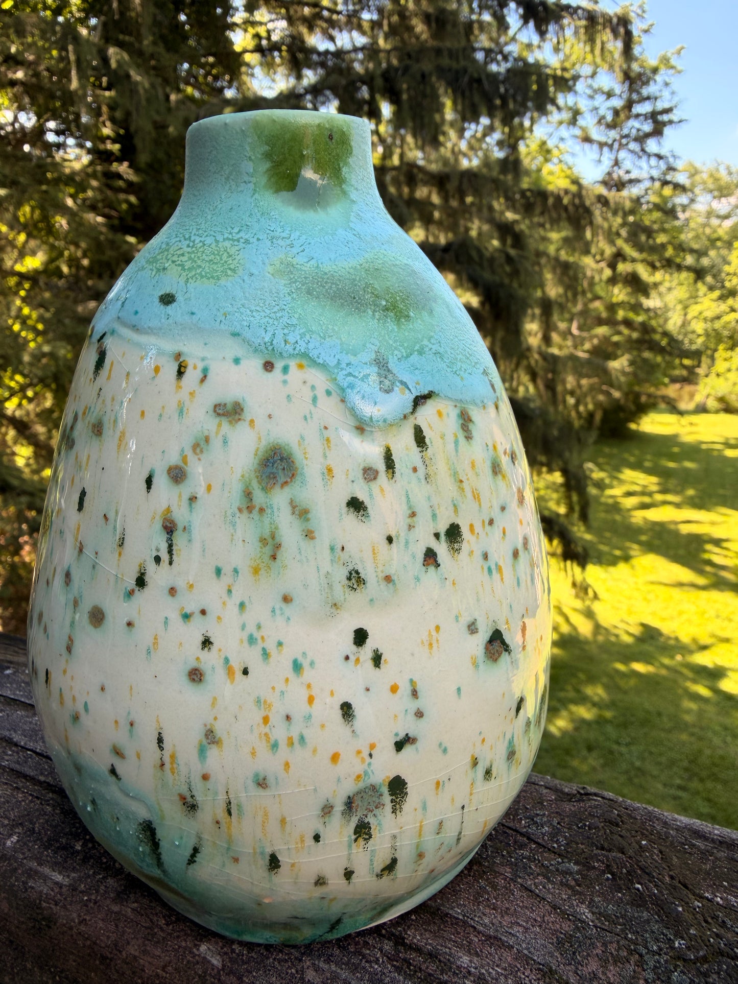 Blue and Green Speckled Vase