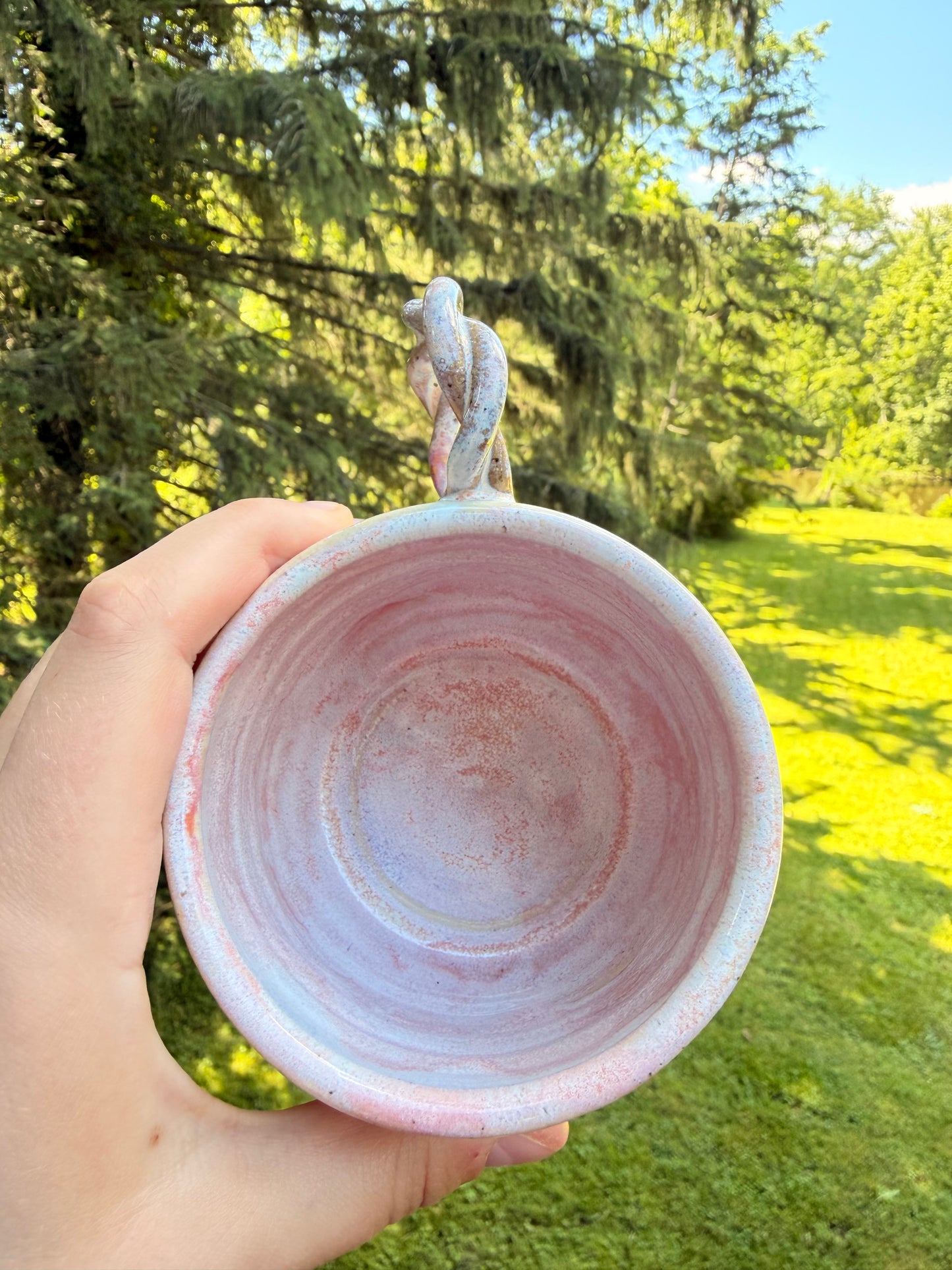 Pink Drip Mug with twisty handle