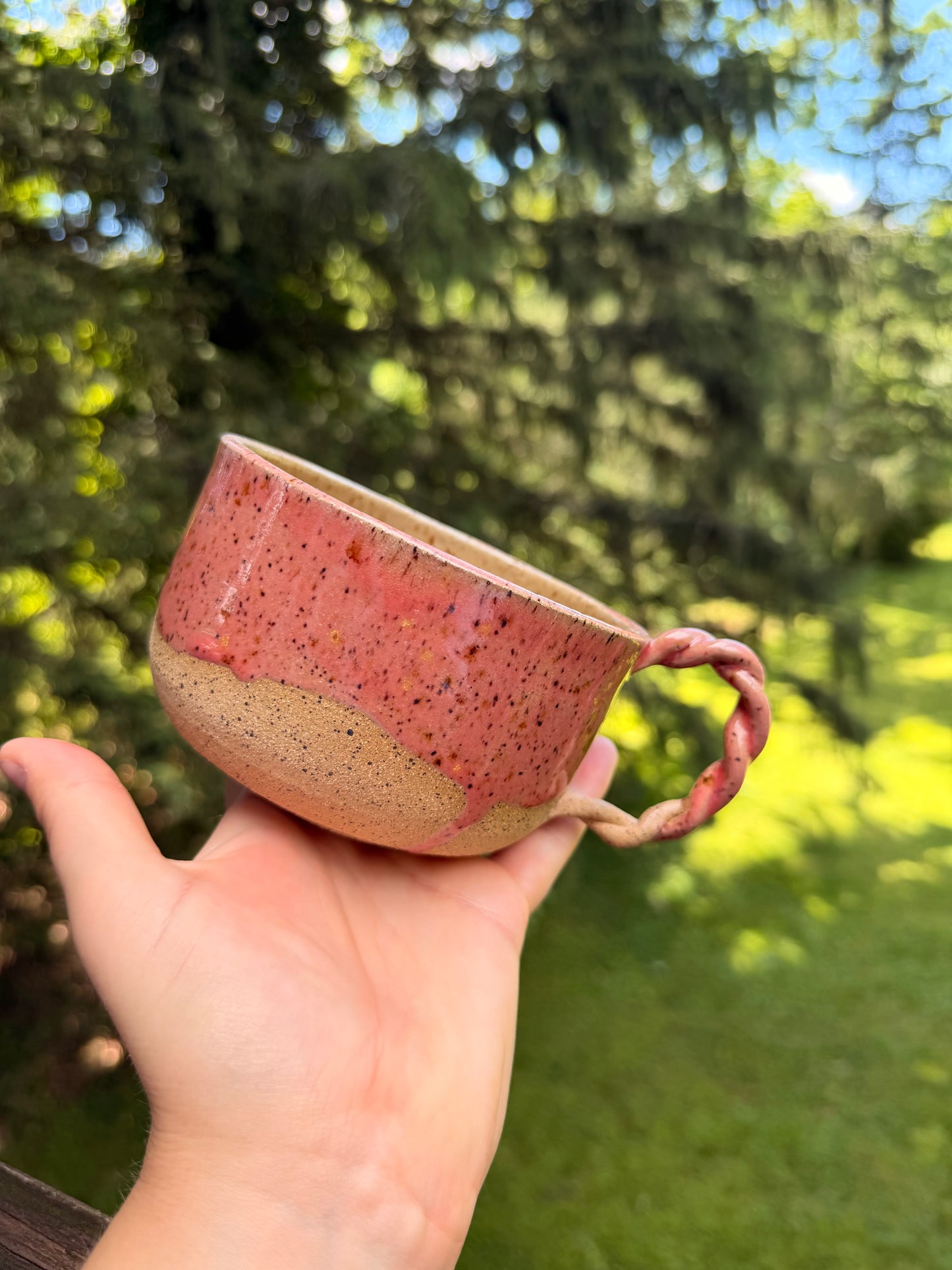 Large Pink Drip Cappuccino Mug