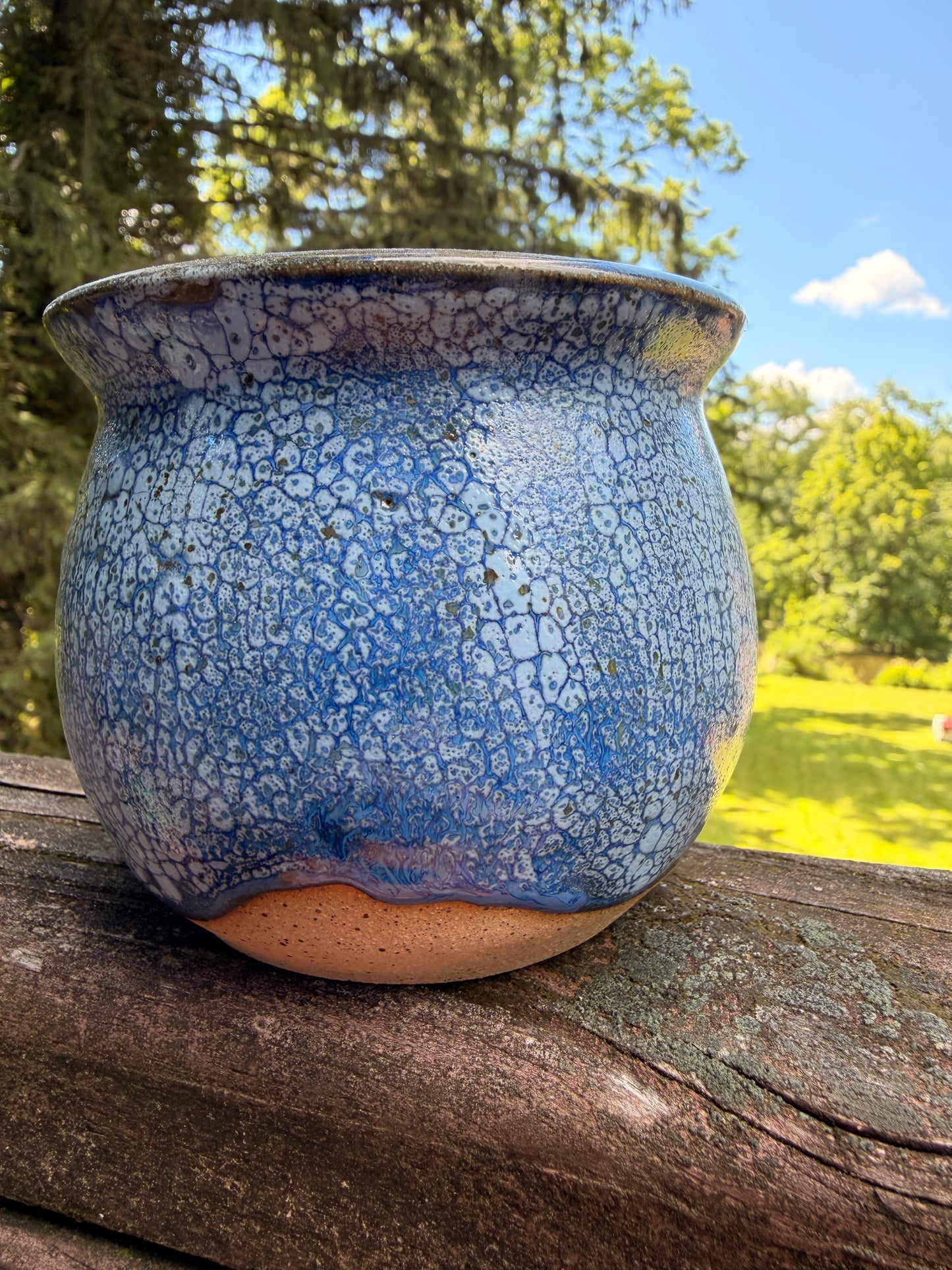 Blue Crackle Plant Pot